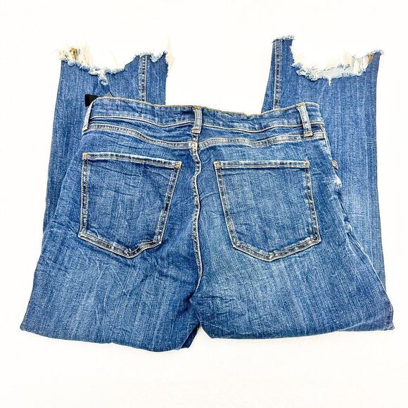 Zara The Dreed Flare Raw Hem Button Fly Med-Dark Wash Denim Jeans Size 12 - Picture 5 of 8